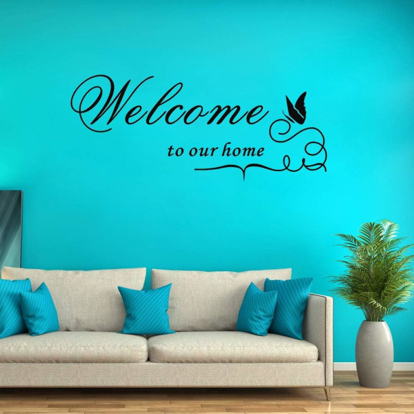 Välkommen till vårt hem, väggdekalklistermärke, avtagbar DIY-konsttapet Heminredning för vardagsrum Matsal Mötesrum