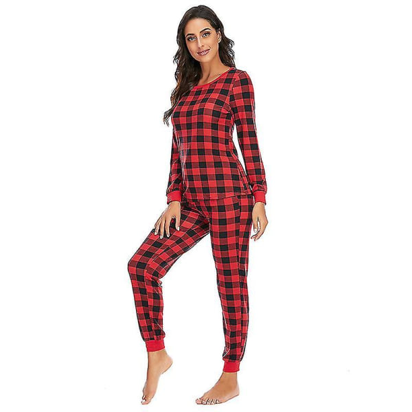 Dam långärmad rutig pyjamas set bekväma mjuka hemmakläder pyjamas set (röd,S) Red s