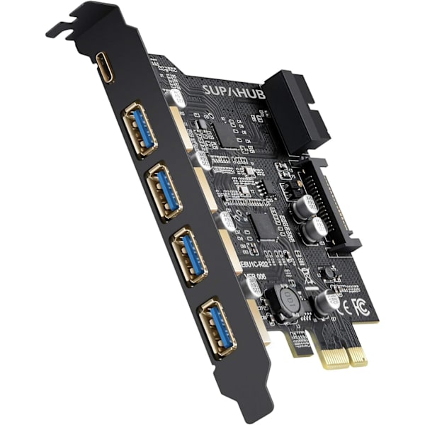 PCI-E till USB 3.0-kort 4 typ A och 1 typ C USB 3.0 5-portars, USB 3.1 Gen1 PCI Express-kort Bandbredd upp till 5,0 Gbps