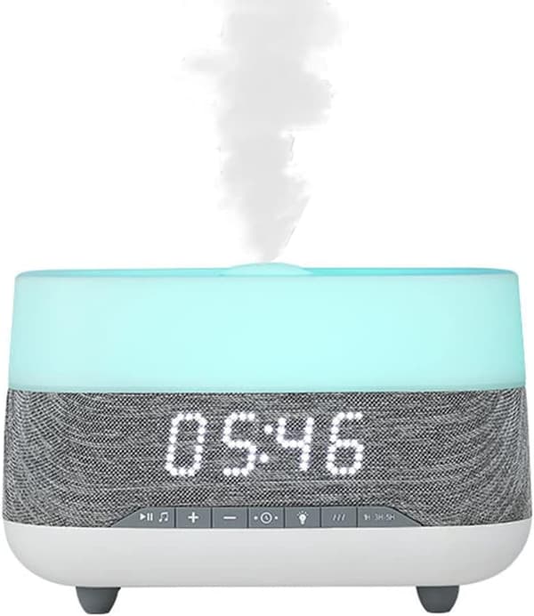 Eterisk oljediffusor och luftfuktare med högtalarklocka, elektrisk kall dimma aromaterapi för kontor, hem, sovrum, barnrum