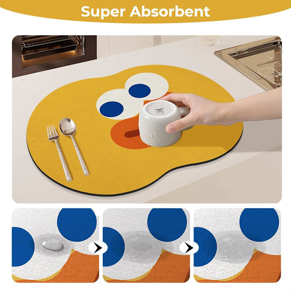 Polyester Diskunderlägg Söt Absorberande Diskunderlägg för Kökbänk, Maskintvättbar Halkskyddad Diskavrinningsmatta, 11,8 x 15,7 tum, Gul yellow