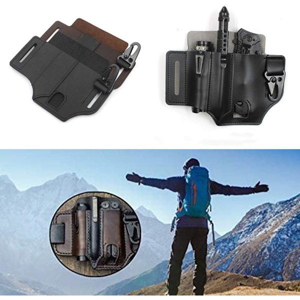 EDC Läderhölster Multiverktygs Läderhölster Organizer med Nyckelhållare för Bälte och Ficklampa Hölster