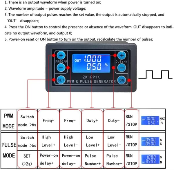 Period Delay Driver Module, Dual Mode LCD PWM Signal Generator 1 Channel Dimming Motor Speed Controller Pulse Frequency