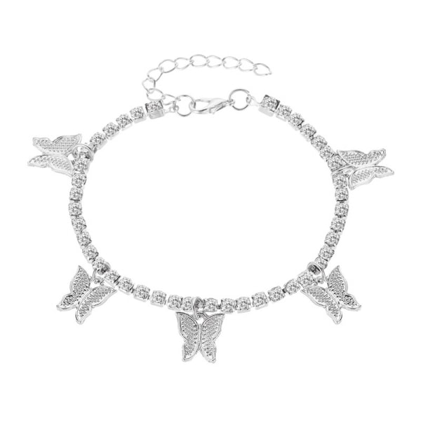 Foot Smycken Foot Link Ankel Link Foot Chain - Strass & Butterfly Silver