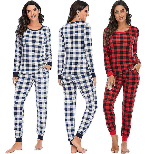 Dam långärmad rutig pyjamas set bekväma mjuka hemmakläder pyjamas set (röd,S) Red s
