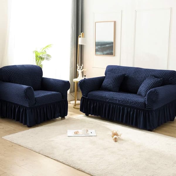 Bubbelgitter Elegant Stretch Soffa Överdrag Loveseat Överdrag Soffa Överdrag Spandex Elastisk Soffa Överdrag Skydd med Kjol 3 Sits