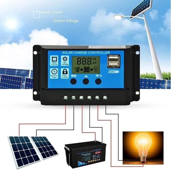 30A solcellsladdningsregulator, 12V/24V solpanel laddningsregulator, timerinställning PWM automatisk parameter