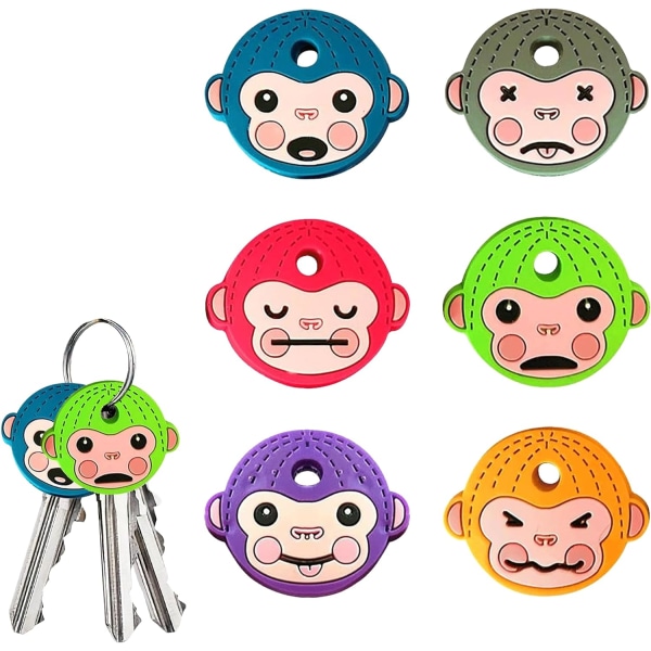 6st Nyckelkapsyler Tecknad mjuklim PVC Flexibel nyckel Söt Monkey Key Nyckelfodral i olika färger