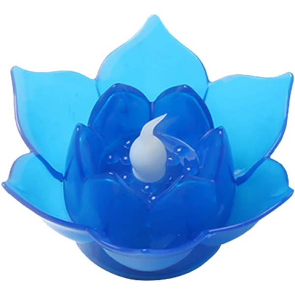 LED elektronisk lotuslykta Buddha ljuslampa Flamlösa blomljus ljus, blå