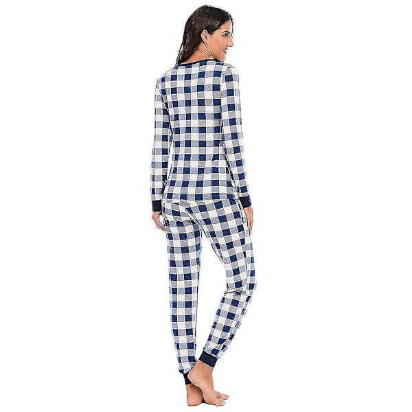 Dam långärmad rutig pyjamas set bekväm mjuk hemmaplagg pyjamas set (röd,XXL) Red xxl