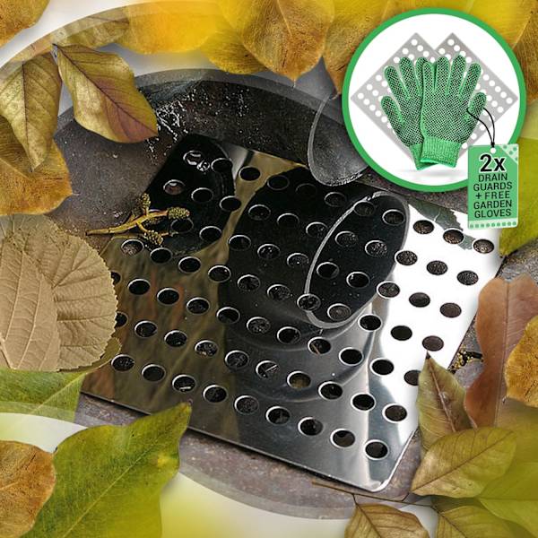 Avloppsskydd utomhus fyrkantig - 2-pack 15 cm x 15 cm plus gratis trädgårdshandskar - Avloppsskydd i metall utomhus