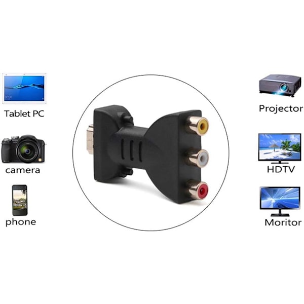 HDMI till RCA-adapter, HDMI-hane till 3 RCA-hona-omvandlare, HDMI till AV-adapter, ljud- och videoadapteromvandlare för TV, HDTV, DVD