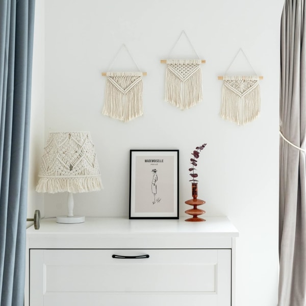 Mini Macrame Väggdekoration 3 st Söt Boho Julgran Dekoration Bil Prydnader Vävd Konst Dekor för Barnkammare Badrum Sovrum Vardagsrum Sovsal Hem,B