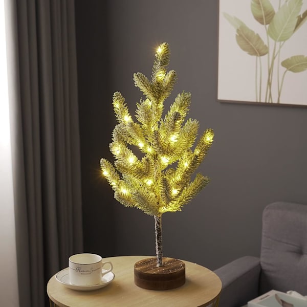 Mini julgran med lampor, 50 cm bordsskiva förbelyst julgran, julgransprydnader