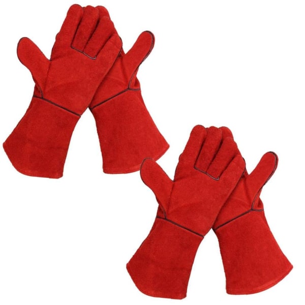 Lädersvetshandskar Värmebrandbeständiga Thicken Double Cowhide Handskar för män och kvinnor 2 par