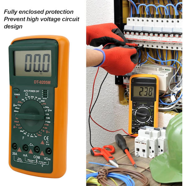 DT‑9205M Digital Multimeter, LCD Stor Skärm Digital Multimeter Handhållen Testare