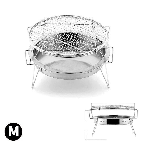 BBQ Grill, Rostfritt stål Mini BBQ Grill Vikbar bärbar rund för utomhuscamping uteplats