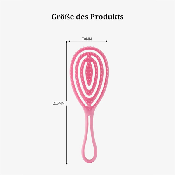 Hårborste utan dragning, ihålig massagekam, våt och torr kam, hårbottenmassageborste, rosa