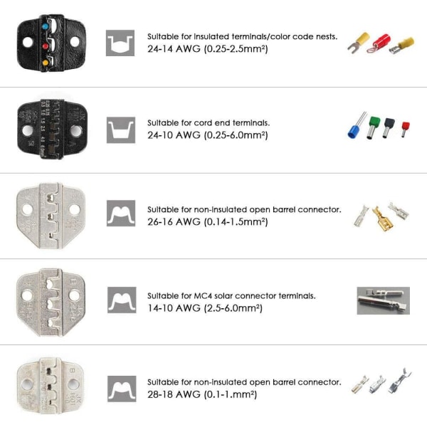 Jaws Mold 24-10AWG 0.25-6.0mm² Crimpkäke Isolerad Bar Terminal Jaw för Crimptänger(AWG24-10)