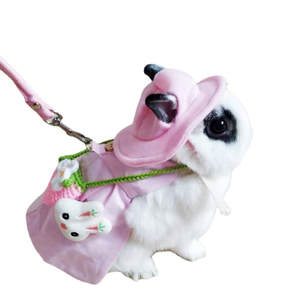 Kanin klänning för husdjur, söta små djur kanin kostym med solhatt miniväska Set bäst för kanin