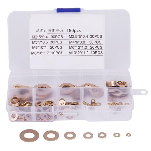180 st mässingsbrickor metriska brickor sortimentssats Arandelas Planas M2/M2.5/M3/M4/M5/M6/M8/M10