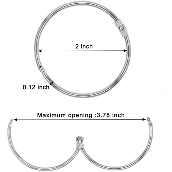 Stora metallborstad nickel runda duschdraperiringar/lösbladspärm 2 tum, 20-pack silver(50 mm)