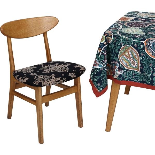 Set med 4 printed stolsöverdrag Cover med resår Köksrestaurang (Stark Black)