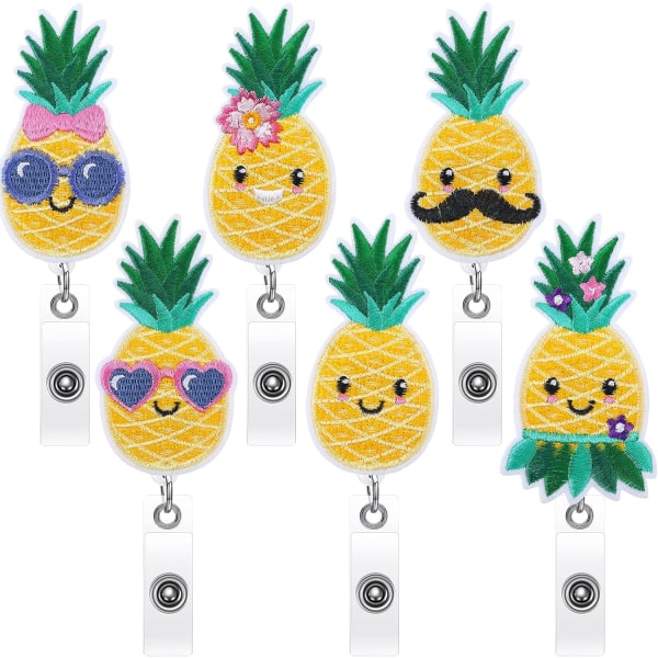 6 st Pineapple Badge Rullehållare Ananas Clip-on ID-korthållare Infällbar
