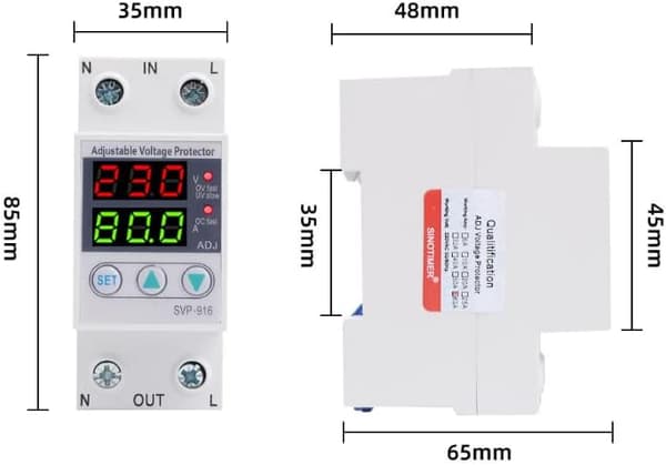 Enfasig justerbar överspänning under spänning ström skyddsrelä, strömstabilisator voltmeter 230VAC (63A)