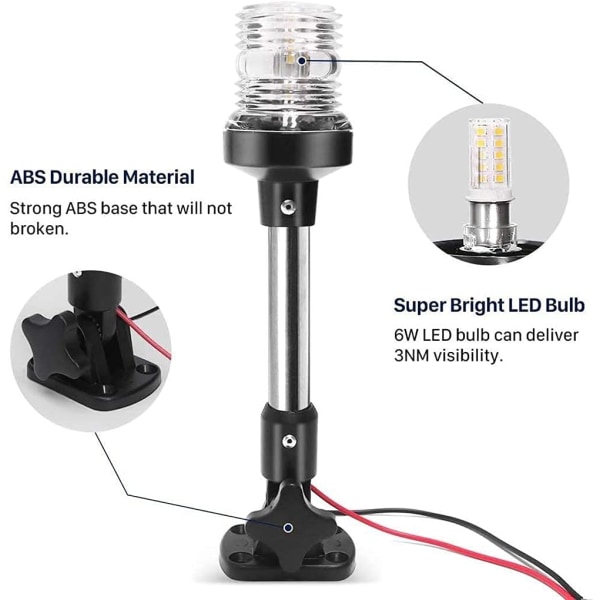 Båtens navigationsljus fällbart LED Marine båt ankarljus runtom 360 grader 4500K ren vit 12 V~24V