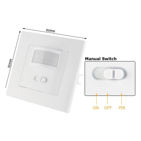 Inomhus rörelsedetektor, infälld väggmontering, anpassad LED, infrarödsensor, programmerbar, räckvidd 9m/140° 80x80x45mm