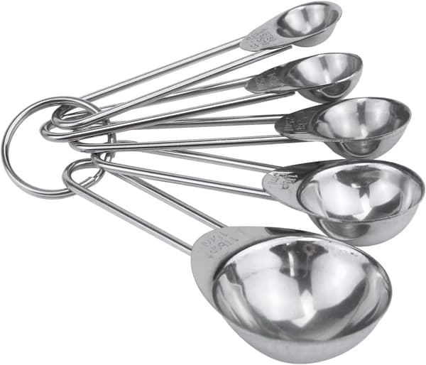 Mätskedar, rostfritt stål 5-delad mätskedsset - 1/8 tsk, 1/4 tsk, 1/2 tsk, 1 tsk och 1 msk för mätning av torra och flytande ingredienser