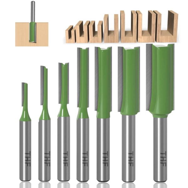 6mm skaft enkel och dubbel flöjt rak frässtål set träbearbetning trimningsfräs (7st)