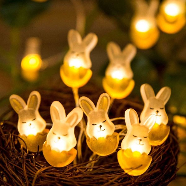 10ft 30 LED Bunny Easter Koppartråd Strängljus Batteridriven för påsk Show Sovrum Vägg Balkong Trädgård DIY Parry Heminredning, varmvit