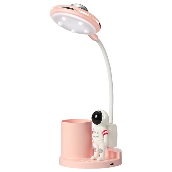 LED-bordslampa för barn, 5 W, batteridriven, trådlös, dimbar med pennhållare och projektion (rosa)