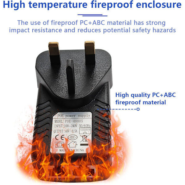 48v 0.5A POE-injektoradapter Strömförsörjning UK Väggkontakt Power over Ethernet för 48V POE-enhet