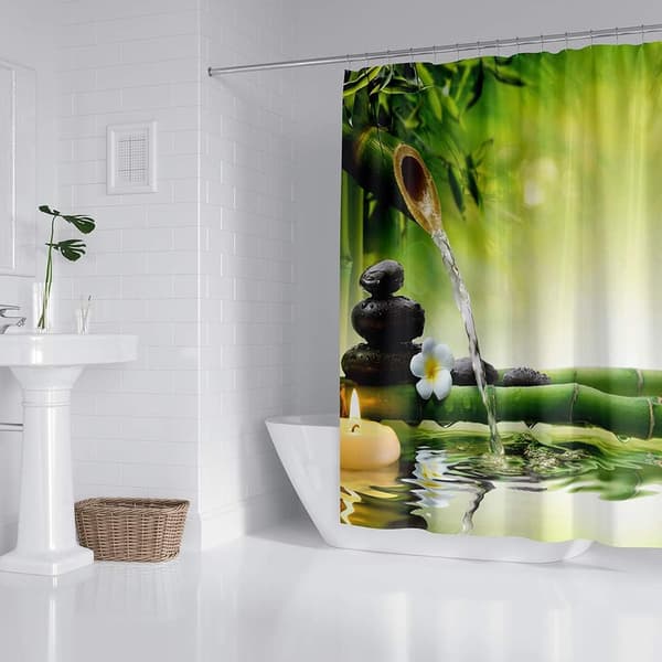 Duschdraperi Kraftig Polyesterväv Vattentät Duschdraperifoder, Målningsmönster för Duschkabin, Badrumsgardiner (180x180cm, Bambu)