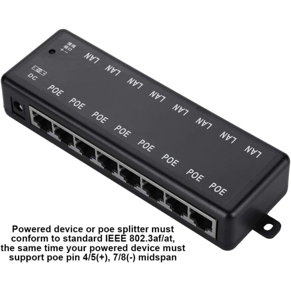 8-portars injektionsadapter DC12V 48V 8-gränssnitt med standard POE-strömförsörjning