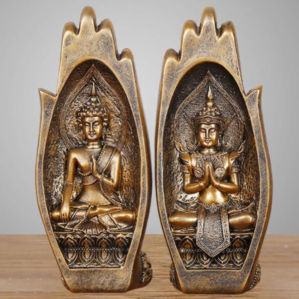 1 Set Buddha Sitter i Handhartsstaty, Buddhistiska Figurer Zen Gåvor för Hem/Buddhistiskt Tempel Dekor