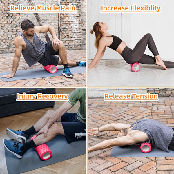 Fascia djup skumrulle för benen, ryggrulle ryggrad, massage rulle muskler gym (rosa) Pink