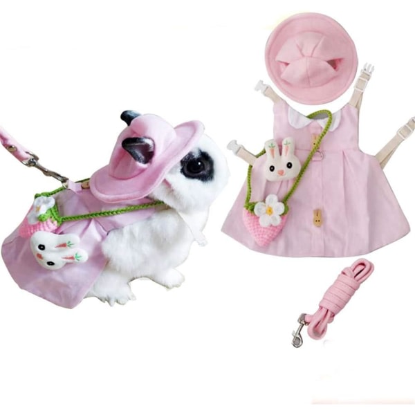 Kanin klänning för husdjur, söta små djur kanin kostym med solhatt miniväska Set bäst för kanin