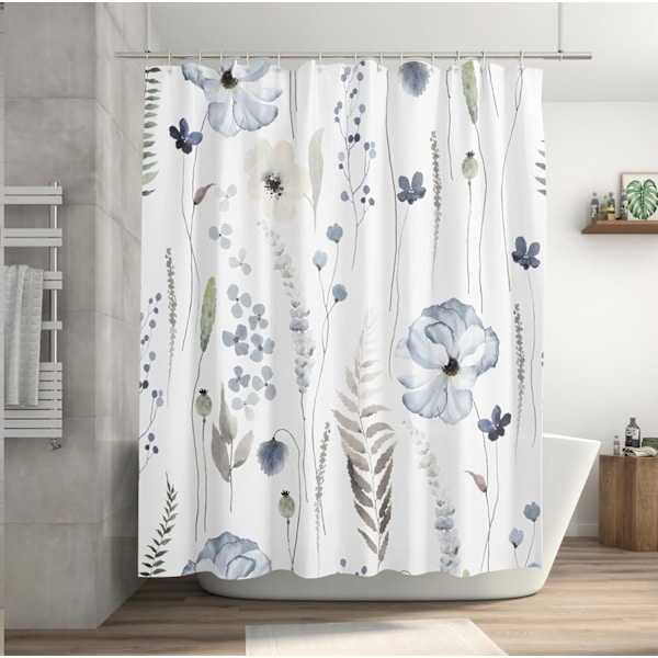 Blommig duschdraperi 72 x 72 tum, vattentät tygblommor duschdraperi för badrum, minimalistisk vildblomma duschdraperi