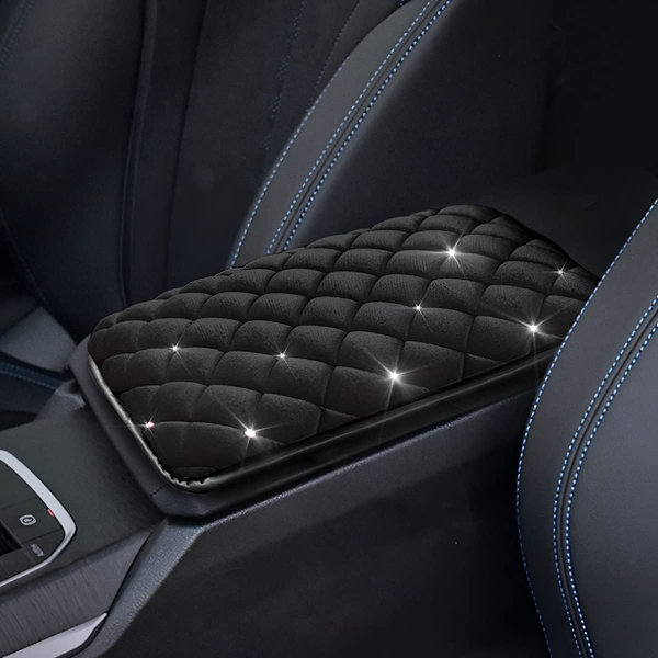 Bling Diamond Bil Armstödsöverdrag, Bling Diamond Bil Center Console Mat, Bilinredningsskydd Tillbehör, Universal Lastbil SUV, Svart black