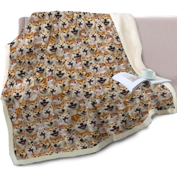 Fuzzy Dogs filt för barn Vuxna Söt valpfleecefilt Vändbart djurmönster, Shiba Inu, 50 x 60 tum color 3
