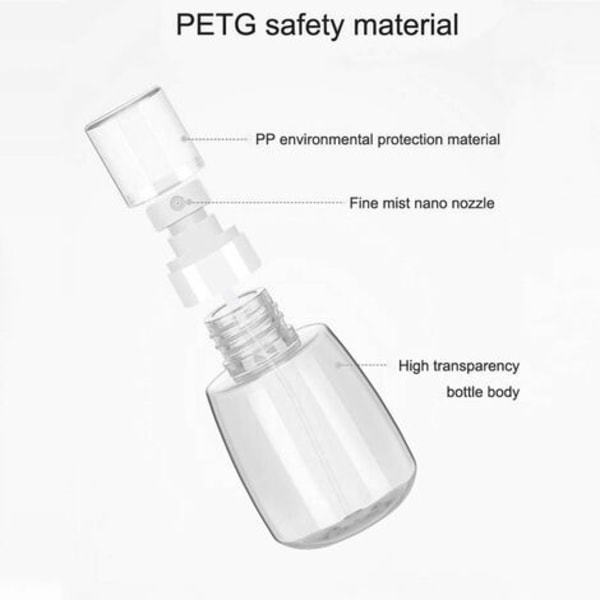 Förpackning med 2 30 ml sprayflaskor - Påfyllningsbar - Hållbar - Vätskespruta - Klar plast - För resesmink