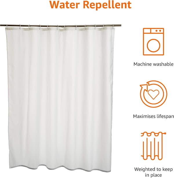 Basics Enfärgad Duschdraperi Mögelresistent och Vattenavvisande, Vit, 180 x 180cm