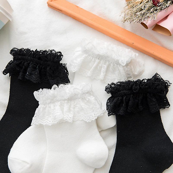 Damstrumpor i spets med andningsbar lotusbladsdesign, vita, prinsessmodell (svart), 1 par Black