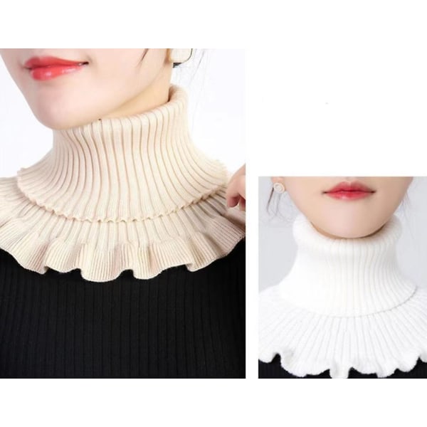 Stickad halsduk i ull för kvinnor dekorerad falsk krage nackstöd (khaki) Khaki