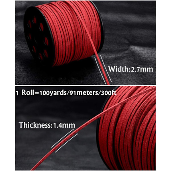 91 meter konstgjord mocka snöre mjuk pärlning tråd sammet band för armband (Burgundy) wine red
