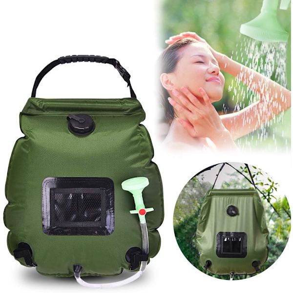 Solarduschpåse 5 gallon/20L Solvärmeduschpåse med avtagbar slang och på/av-omkopplingsbar duschhuvud（Armégrön） ArmyGreen